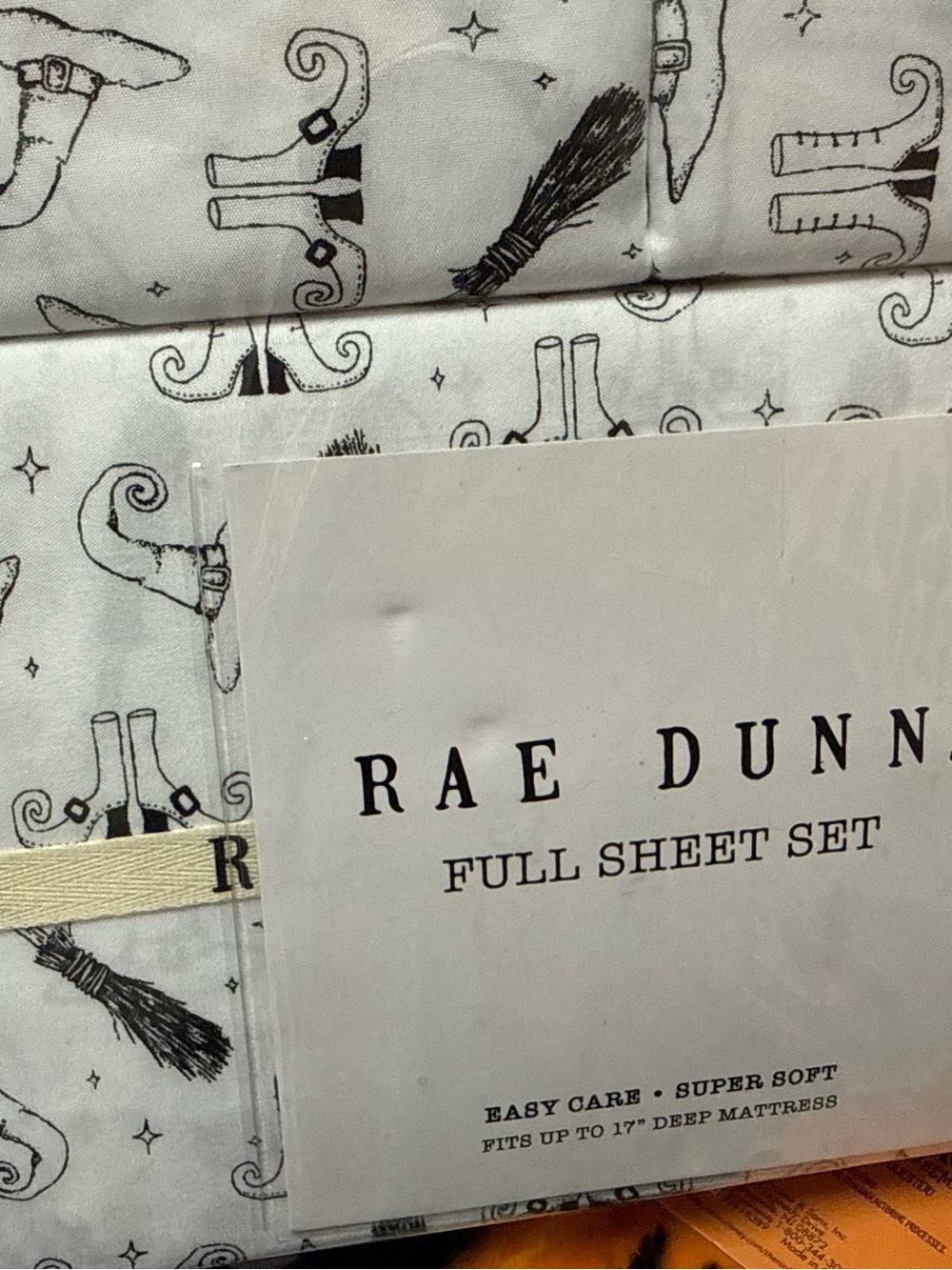 Rae Dunn White Full Sheet Set with Witch Hat & Broom Sketches